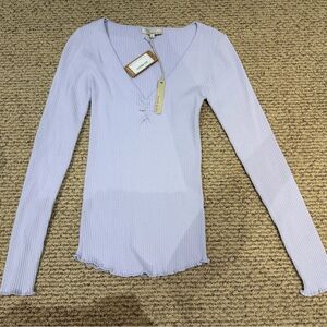 Elegant Lavender Long Sleeve Ribbed Top